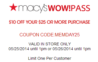 *HOT* $10 Off $25 Macy&#39;s WOW Pass Coupon - Free Stuff Finder