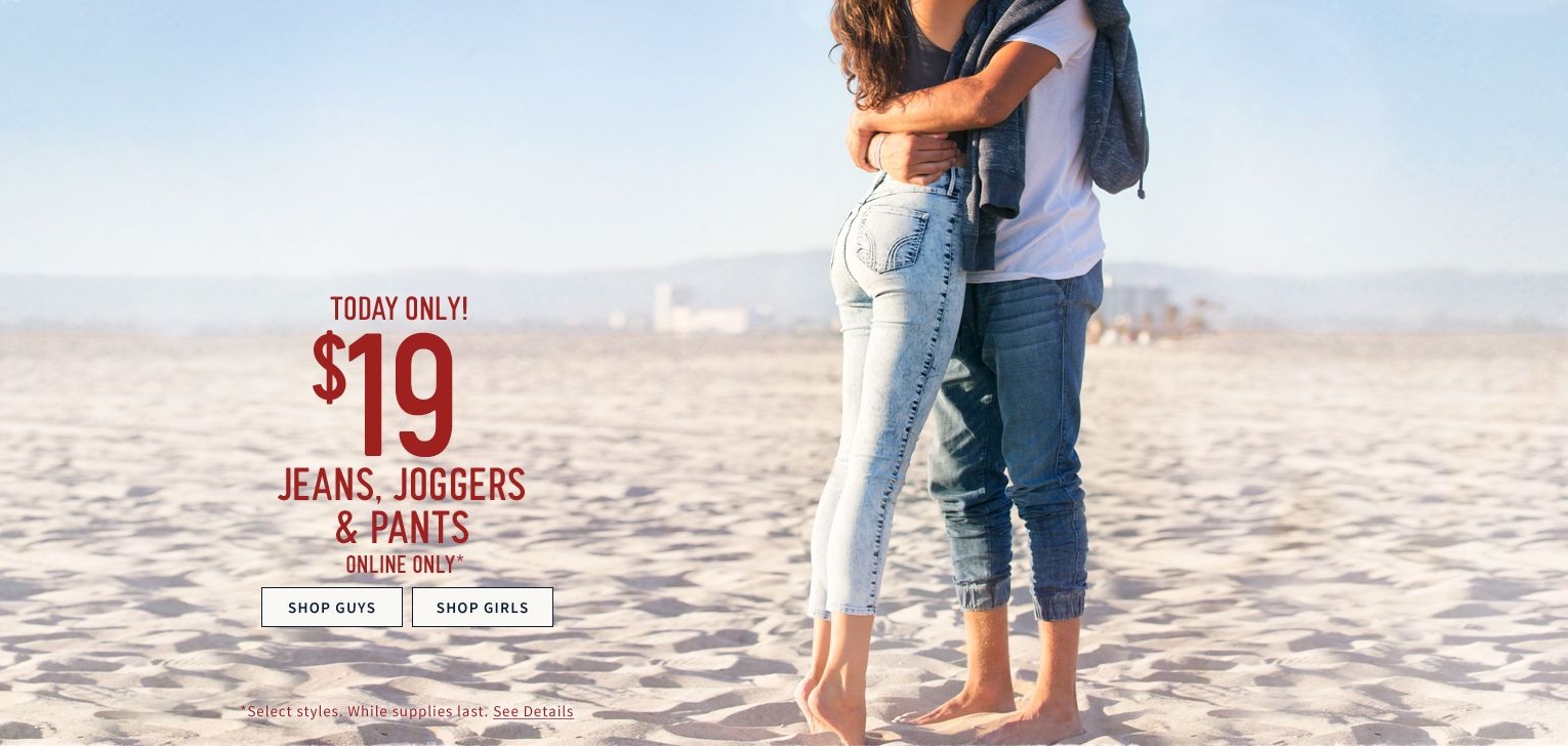 19 (Reg 70) Hollister Jeans, Joggers & Pants (Today Only)