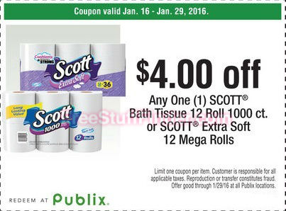 74 (Reg. $11.29) Scott 1000 Bath Tissue at Publix - Free Stuff ...