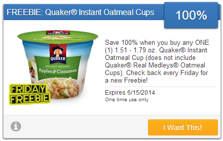 Free Quaker Oatmeal Cup with Savingstar