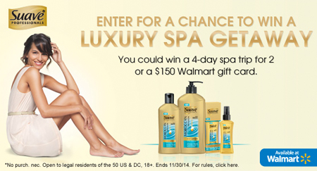 *HOT* Win Spa Vacation or $150 Gift Card (Suave Giveaway)