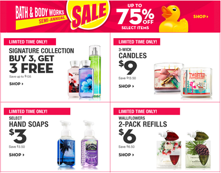 *HOT* 75% Off + $10 Off Coupon at Bath & Body Works Example
