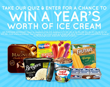 Win a Year's Worth of Ice Cream ($260 in Value - Green Light)