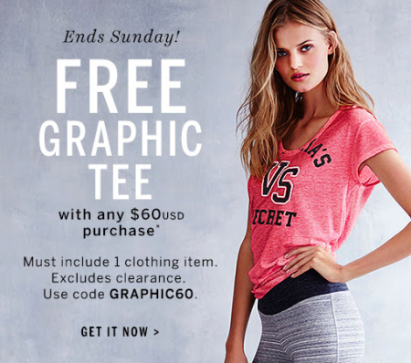 Free Graphic Tee w/ $60 Victoria's Secret Purchase