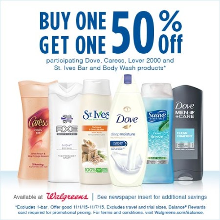 Buy 1 Get 1 50% Off Body Washes at Walgreens