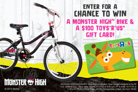 *HOT* Win Free $100 ToysRUs Gift Card + Monster High Bike