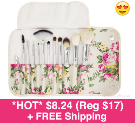 *HOT* $8.24 (Reg $17) 12-Piece Makeup Brush Set Floral Pouch + FREE Shipping