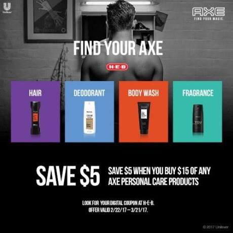 *HOT* Save $5 Off $15 AXE Purchase at H-E-B Stores (Load Now!)