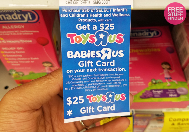 Rare Free 25 Toys R Us Gift Card With 50 Rite Aid Baby Purchase