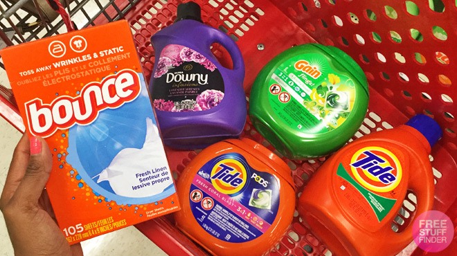 Bounce Tide Gain and Downy Products Inside a Shopping Cart