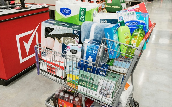 Shopping Cart Full of Products Inside BJ's Wholesale Club Store