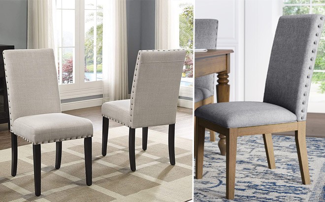 Fabric Upholstered Nailhead Dining, Nailhead Dining Chairs Set Of 2