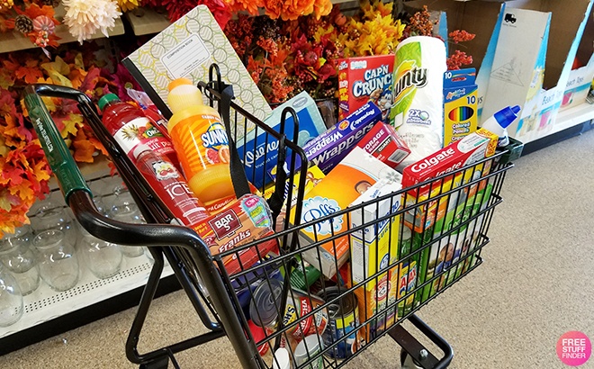Household Products inside a Shopping Cart In Store