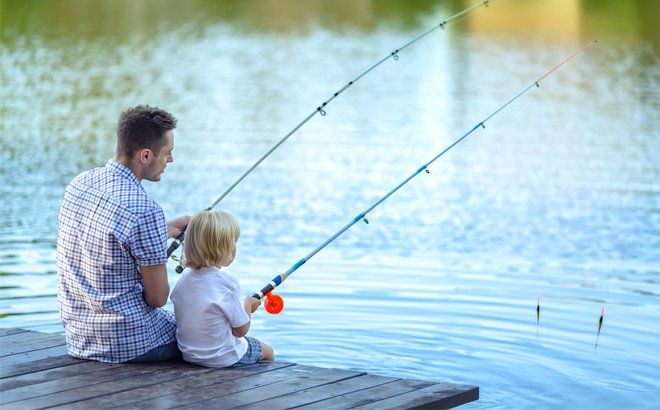 A Man and a Boy Fishing A Man and a Boy Fishing
