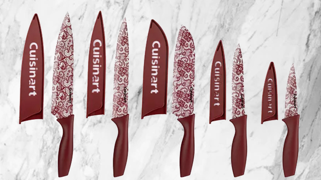 CUISINART Stainless Steel 10 Piece Printed Cutlery Burgundy Lace Set