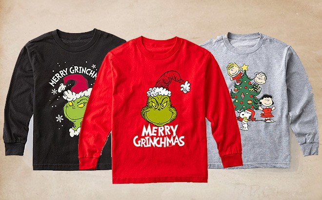 Kids Dr. Seuss & Peanuts Christmas Sweatshirts $14.99