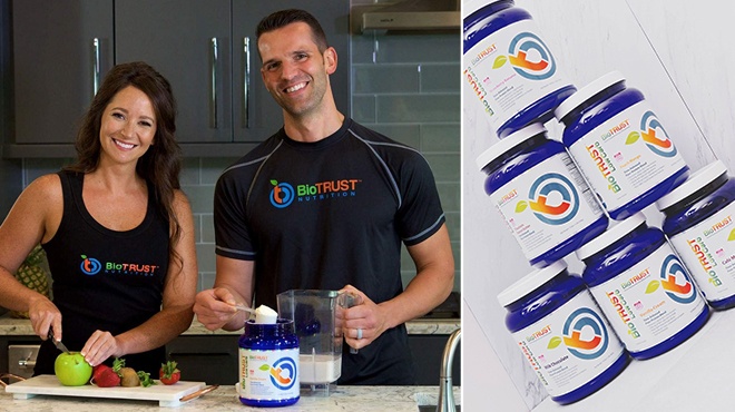 Two People Making a BioTrust Low Carb Protein Shake