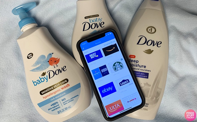 Phone with Shopkick App on the Background on top of Dove Products