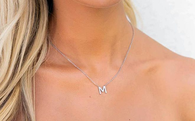 14K White Gold Plated Initial Necklace $9.77