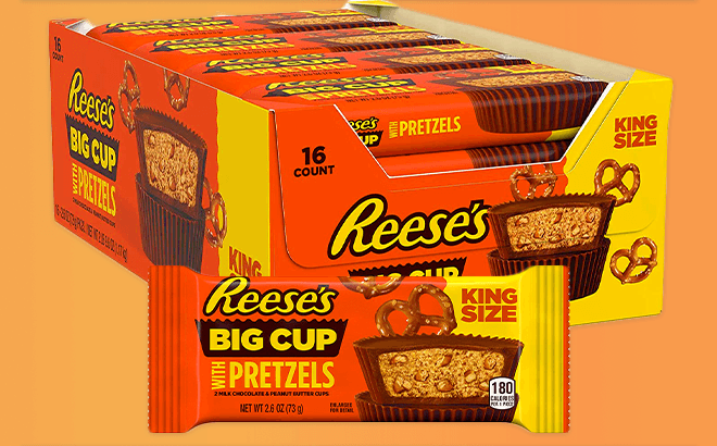 Reese's Peanut Butter Cups, Chocolate Candy, Big Cup, King Size (Pack of 16)