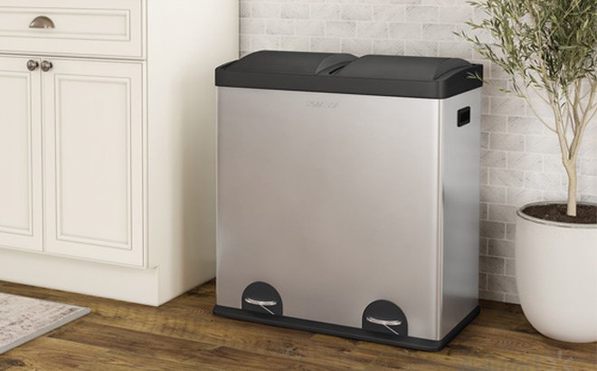 Dual-Compartment Garbage Can & Recycling Bin $70