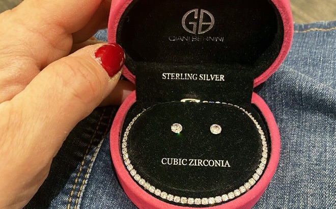 Giani Bernini Cubic Zirconia Bracelet & Stud Earrings in Sterling Silver Set New