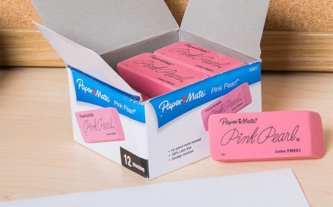 12-Count Paper Mate Pink Pearl Erasers $2.86
