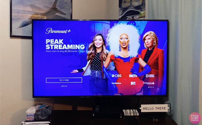 A TV with the Paramount Plus Login Page on the Screen