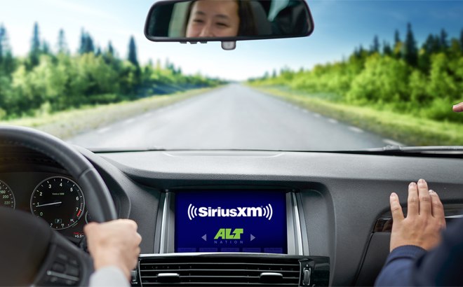 Woman Driving a Car with SiriusXM Radio Playing