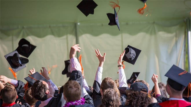 University Graduates Tossing Their Caps in the Air