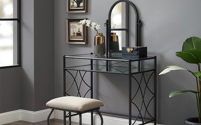 Lattice Metal and Glass Vanity Set $79