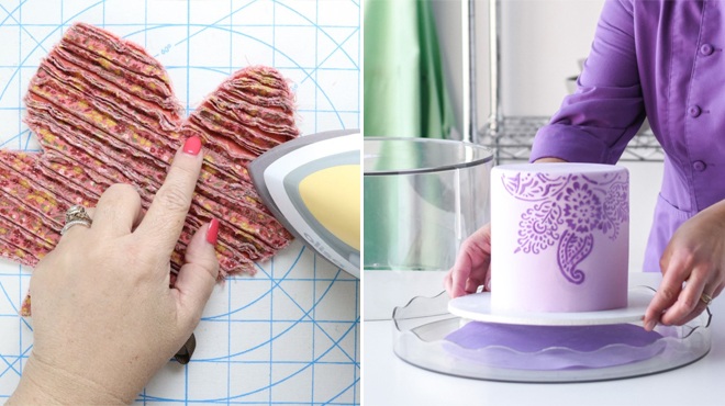 A Collage of Two Pictures Showing a Cloth Piece on the Left and a Decorated Cake on the Right A Collage of Two Pictures Showing a Cloth Piece on the Left and a Decorated Cake on the Right