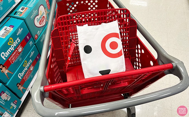 Target Baby Gift Bag Inside a Shopping Cart in Target Store