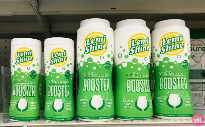 Lemi Shine Dish Detergent Boosters on the shelf