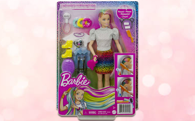 Barbie Leopard Rainbow Hair Doll Set $7.97