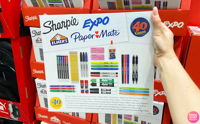 All In One 40 Piece Back to School Bundle includes Sharpie Expo Paper Mate and Elmers