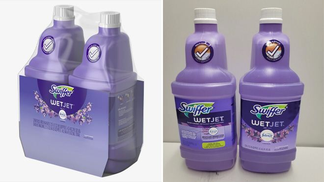 Swiffer WetJet Multi Purpose Floor Cleaner Solution with Febreze Refill on a Table