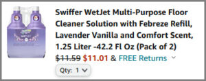 Amazon Screenshot for Swiffer WetJet Multi Purpose Floor Cleaner Solution with Febreze Refill