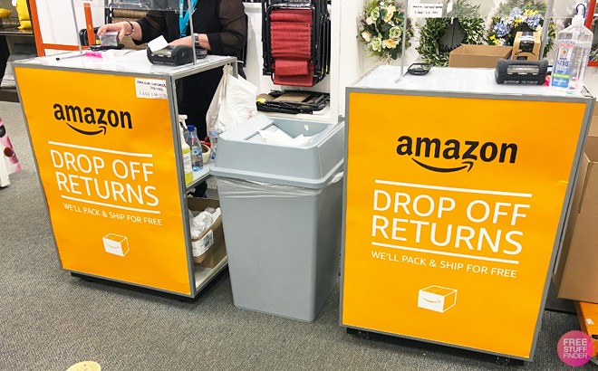 Orange Amazon Drop Off Returns Signs inside Kohl's Store