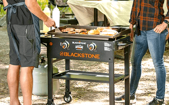 People Grilling Using Blackstone 2-Burner 28-Inch Griddle Cooking Station