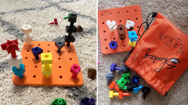 Peg Board Toddler Stacking Toy on Carpet