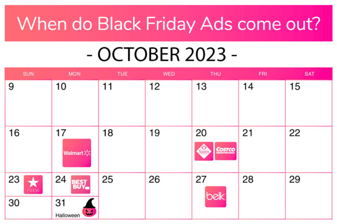 Calendar with Predicted Black Friday 2023 Dates for Different Retailers