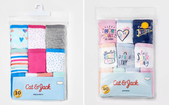 Cat Jack Girls 10 Pack Girlshort Underwear and Girls 10 Pack Cotton Hipster Underwear