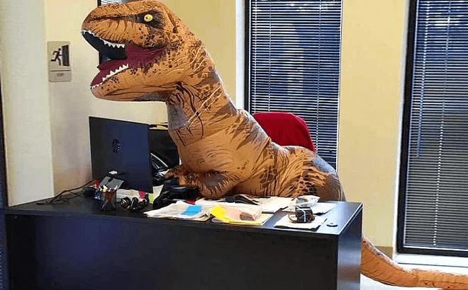Men’s Inflatable T-Rex Costume $35
