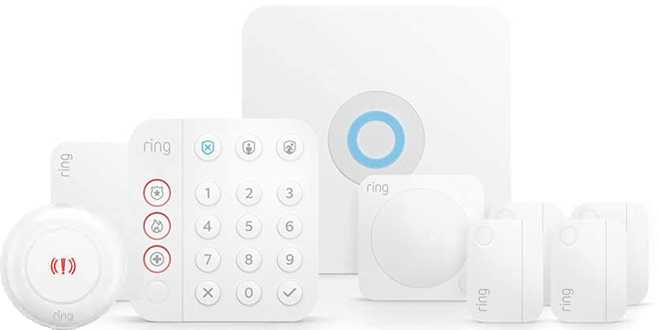 Ring Alarm 8-piece Home Security Kit on a White Background