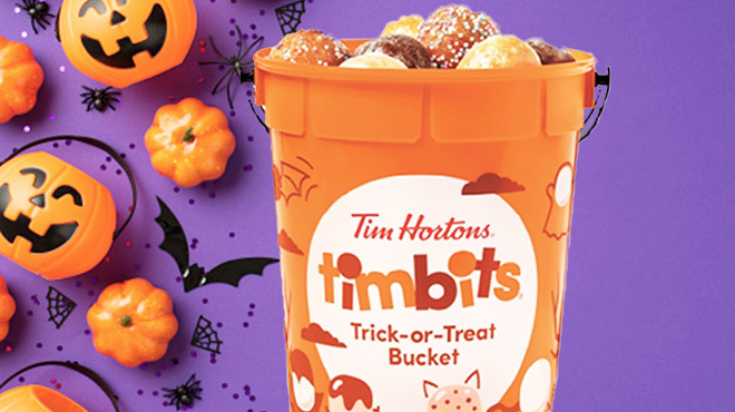 Tim Hortons on X: Filled with 31 Timbits, the Timbit Trick-or-Treat Bucket  is available now to share with your boo. At participating restaurants in  Canada for a limited time.  / X