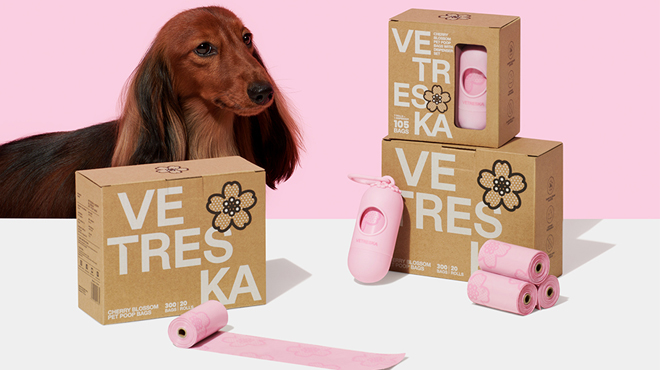 VETRESKA Dog Poop Bag Dispenser with Cherry Blossom Scented Bags