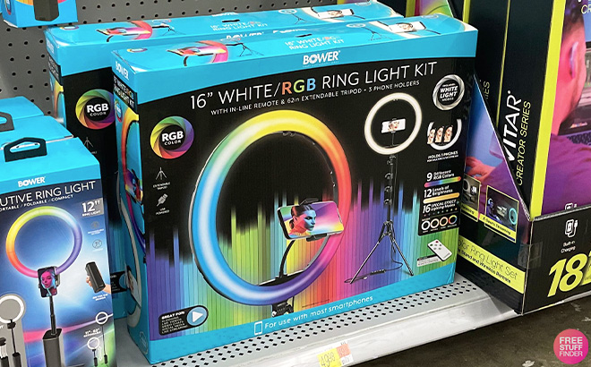 Bower 16-Inch Led Ring Light Kit with Tripod on a Shelf