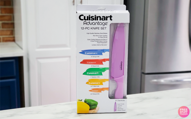 Cuisinart 12 Piece Knife Set in a Box on a Kitchen Countertop 