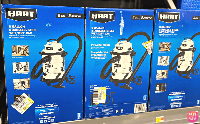 Hart 6-Gallon Wet & Dry Vacuums on a Shelf